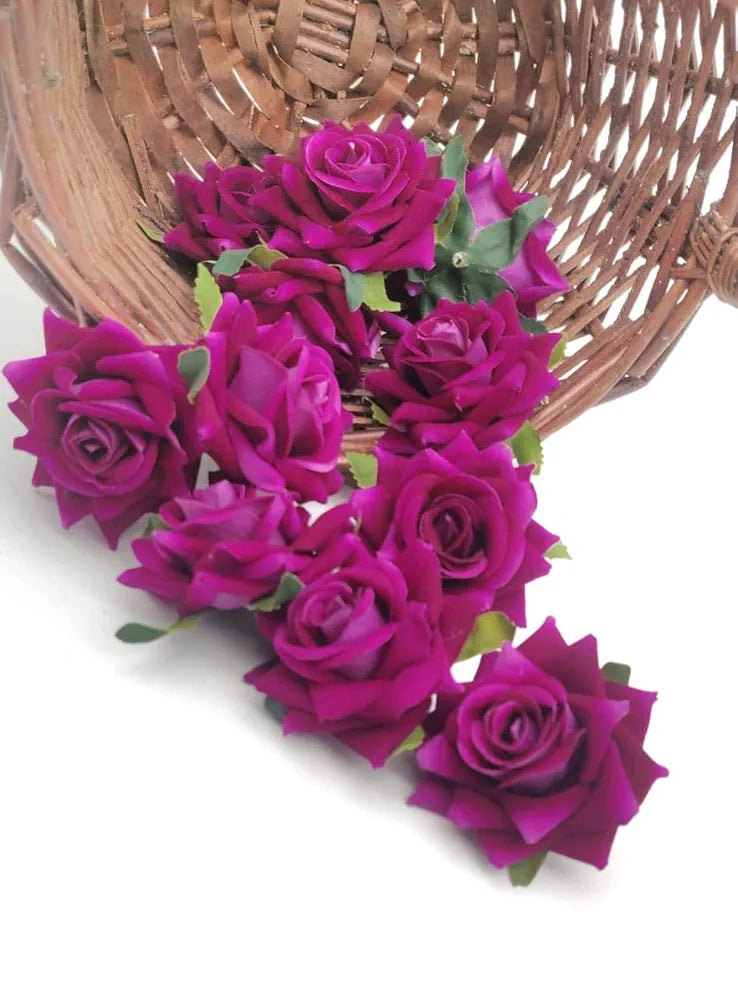SATYAM KRAFT 12 Pcs Artificial Velvet Rose Flowers | Fake Floral Decoration for Ganesh chaturthi, Home, Janmashtami, DIY Craft, Room Decor, Festival & Gift Items